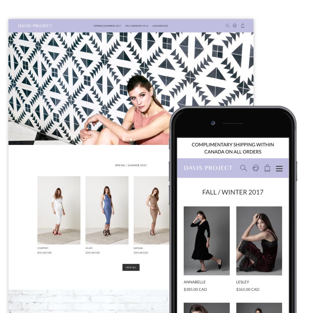 Shopify ecommerce website design for womens fashion label, Davis Project