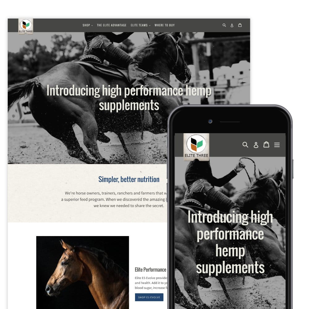 Shopify website design for pet supplies company, Elite Three