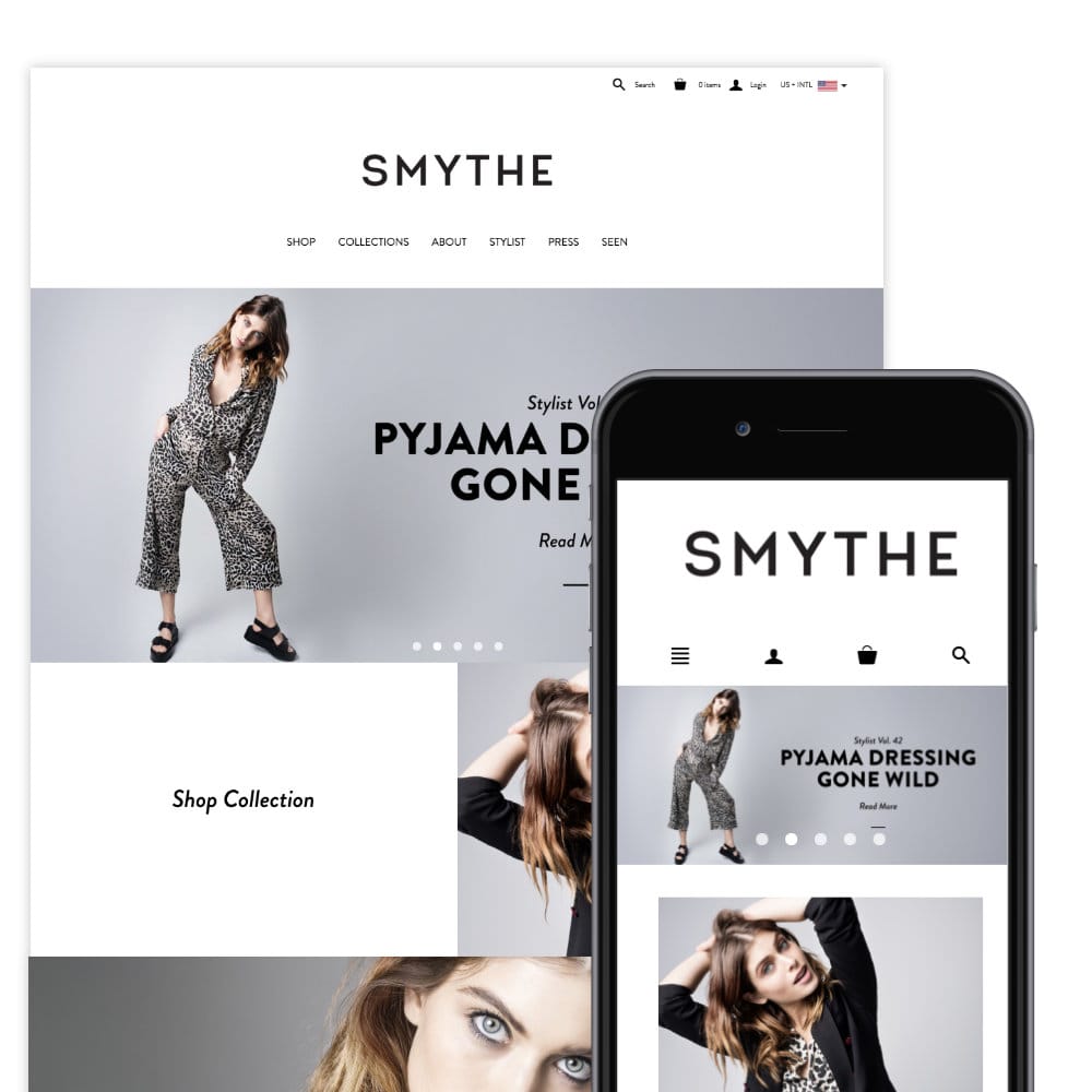 Smythe Shopify website design displayed on desktop and mobile phone
