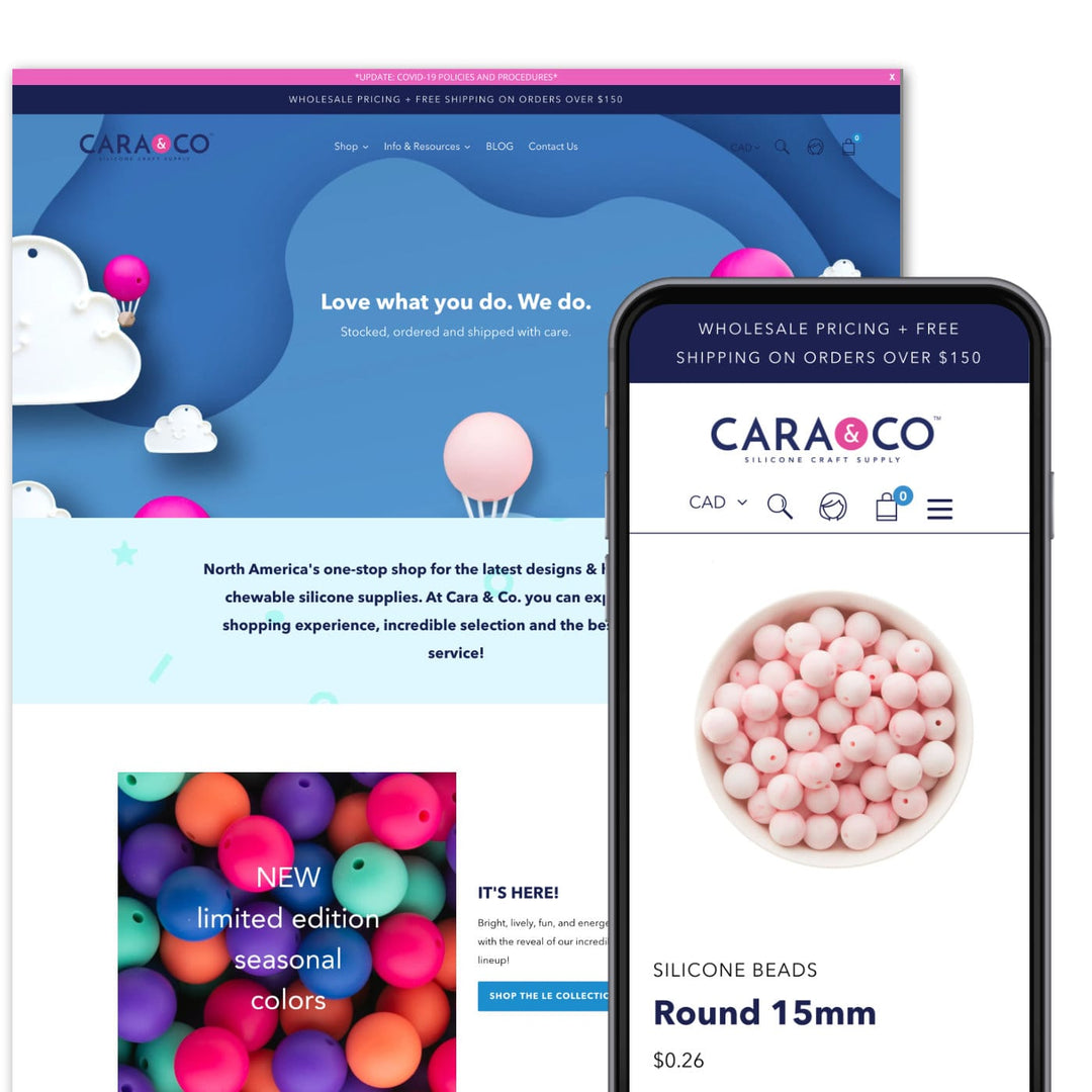 Cara supply Shopify website design displayed on desktop and mobile phone
