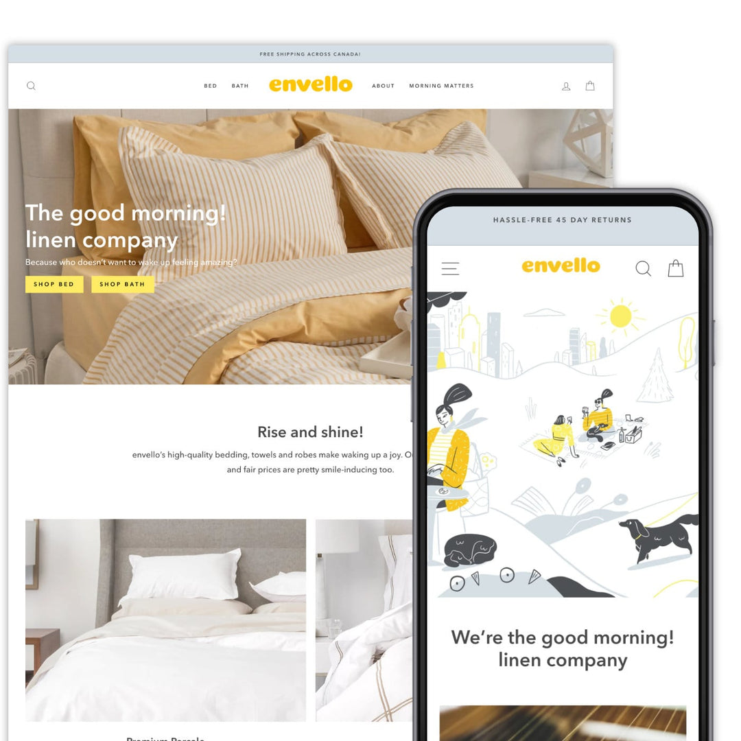 Envello Shopify website design displayed on desktop and mobile phone